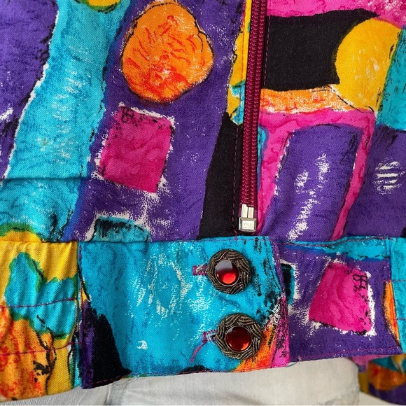 Vintage Farini Art Deco Funky Retro Zip Up Jacket Lightweight Neon 80s 90s - Picture 6 of 8